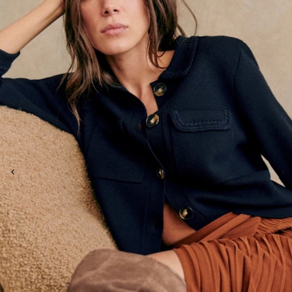 NWT Sezane Betty Knit Cardigan - Navy Crochet Blue French Knit Sweater Wool - Picture 1 of 7